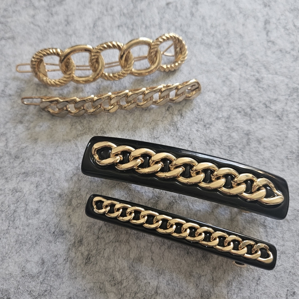 Set of Chain Barrettes Hair Clips‎ in Gold & Black